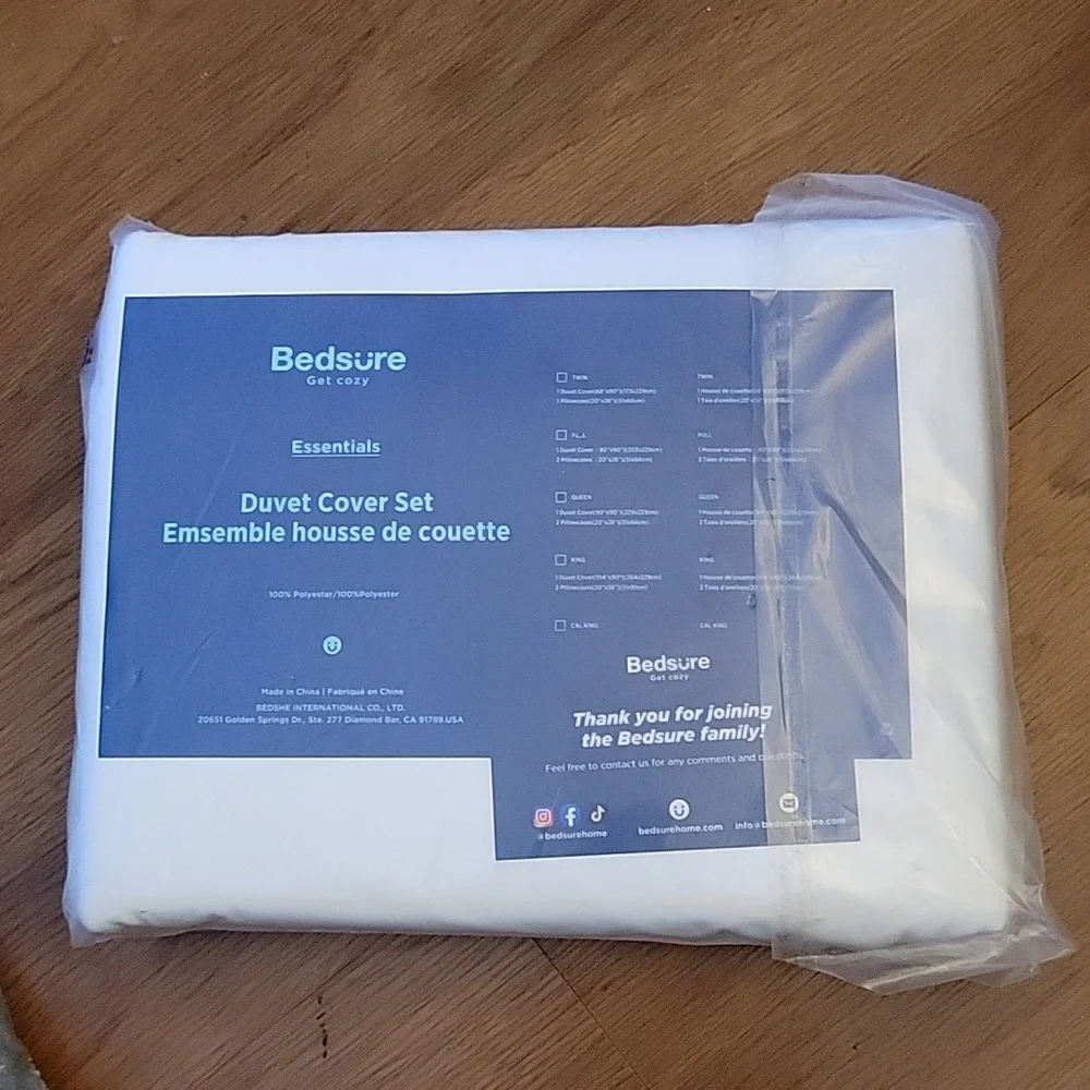Bedsure bright white 3 piece duvet cover set Queen 90x90
